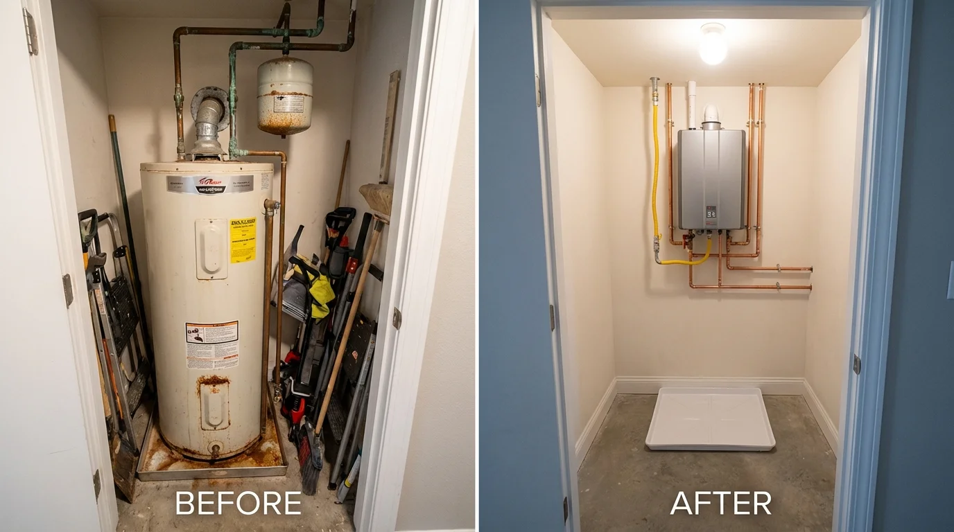 Tank water heater versus wall-mounted tankless unit comparison for Boonville, NC homeowners