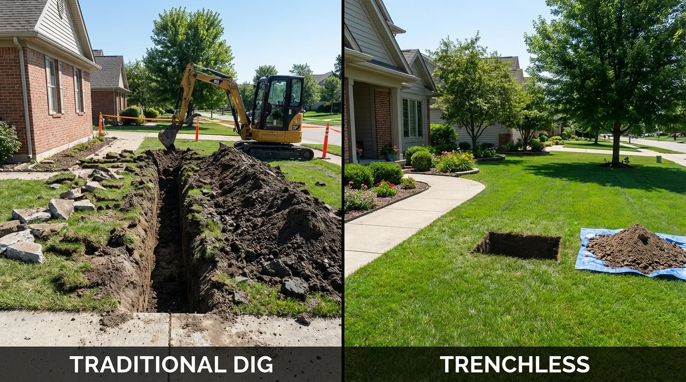 Trenchless sewer repair with minimal yard damage versus traditional excavation in Boonville, NC